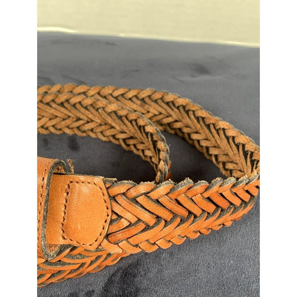 Vintage Womens Braided Belt Leather Brown Medium Solid‎ Silver Tone Buckle Nice - Picture 13 of 16
